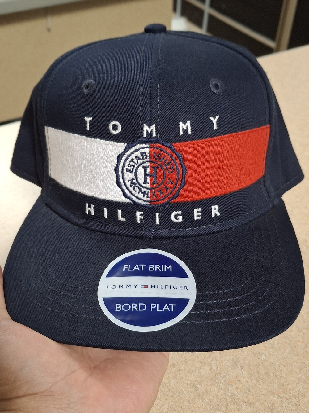 Tommy Hilfiger Navy Blue Flat Brim Snapback Hat NWT